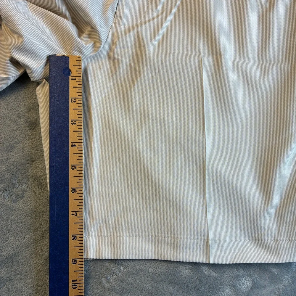 Peter Millar Mens 36 Crown Sport Wicking Golf Shorts Tan White Micro Stripe 9in